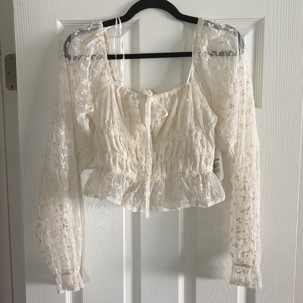 Elegant Cream Sheer Women's Top